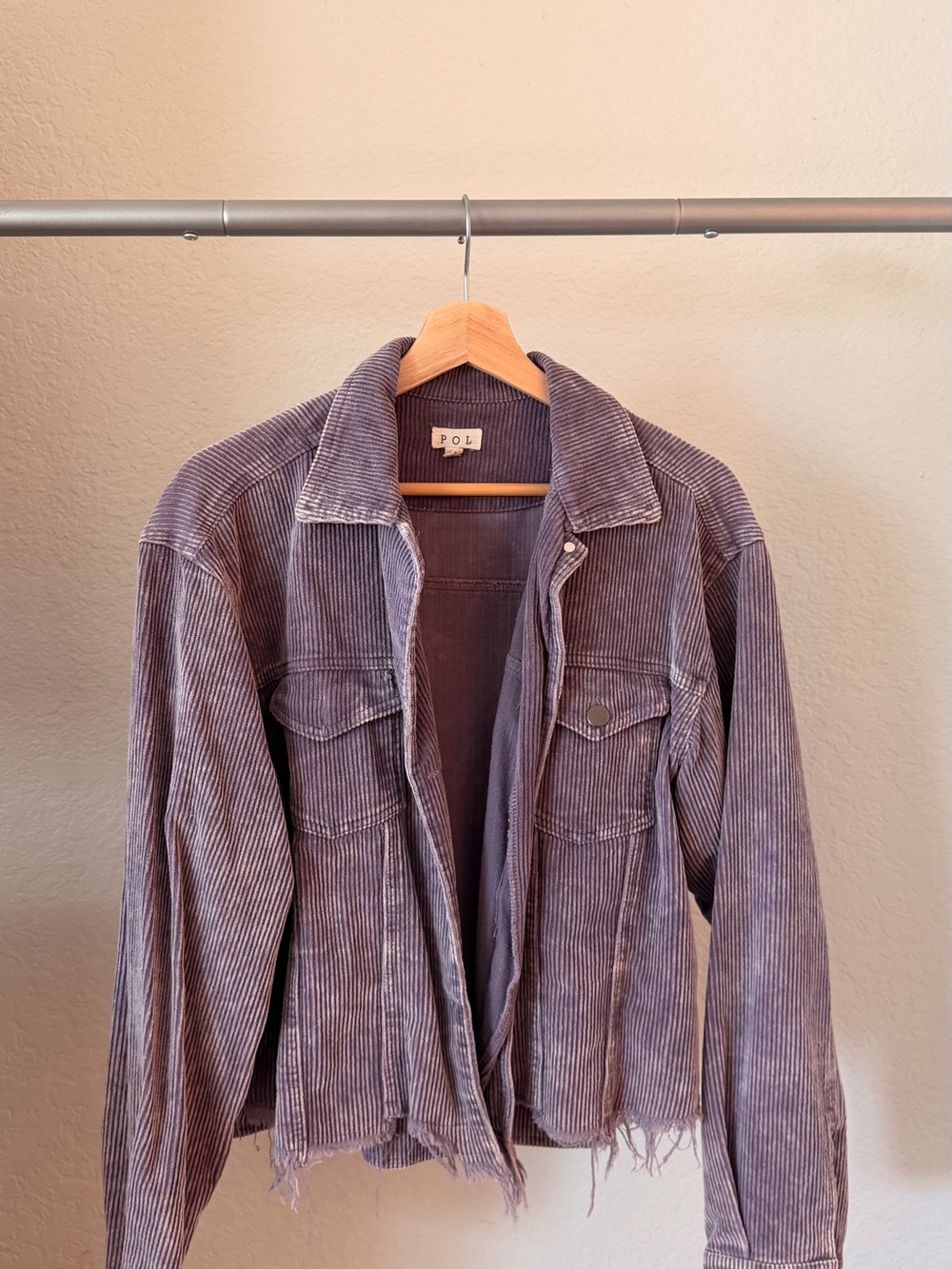 POL Ribbed Oversized Corduroy Shirt Jacket in Dusty Lavender